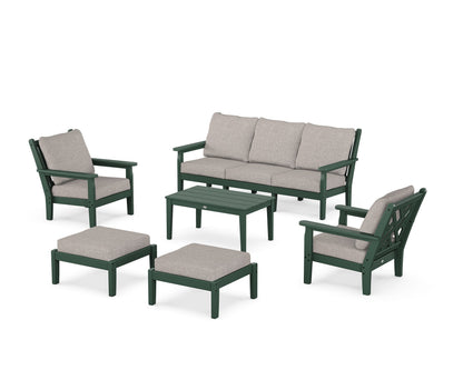 POLYWOOD® Chippendale 6-Piece Lounge Sofa Set in Green / Weathered Tweed