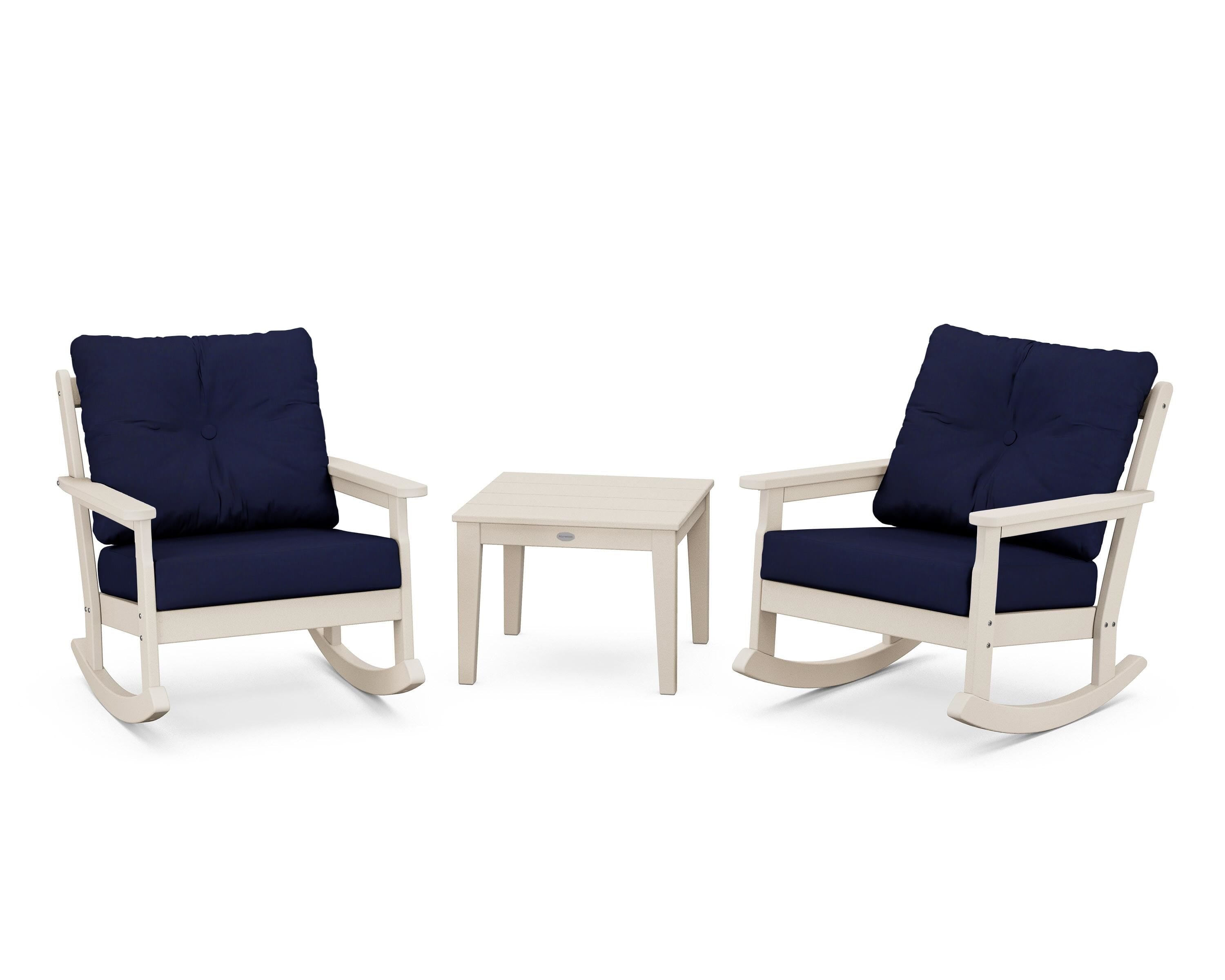 POLYWOOD® Vineyard 3-Piece Deep Seating Rocker Set in Sand / Navy