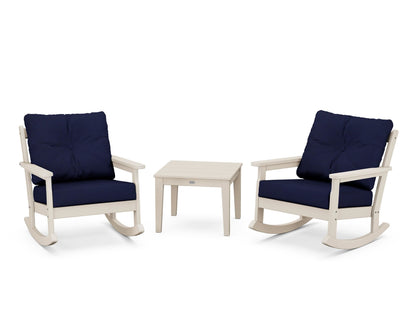 POLYWOOD® Vineyard 3-Piece Deep Seating Rocker Set in Sand / Navy