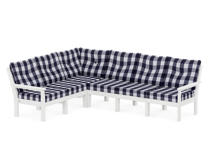 POLYWOOD® Vineyard 6-Piece Sectional in White / Buffalo Plaid Navy