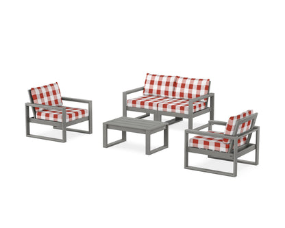 POLYWOOD® EDGE Sectional 4-Piece Deep Seating Set with Loveseat in Slate Grey / Buffalo Plaid Crimson