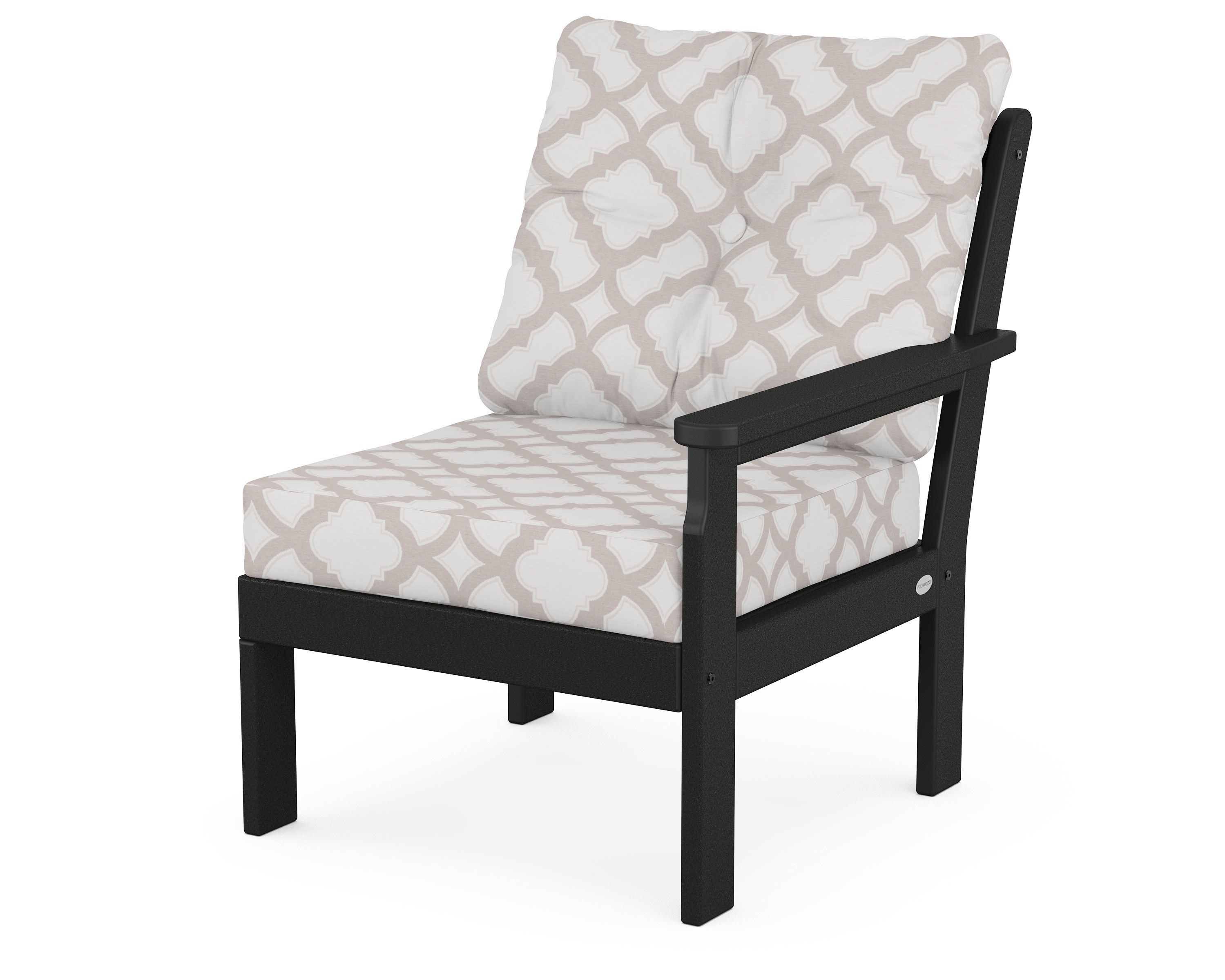 POLYWOOD® Vineyard Modular Right Arm Chair in Black / Trellis Dune Burlap