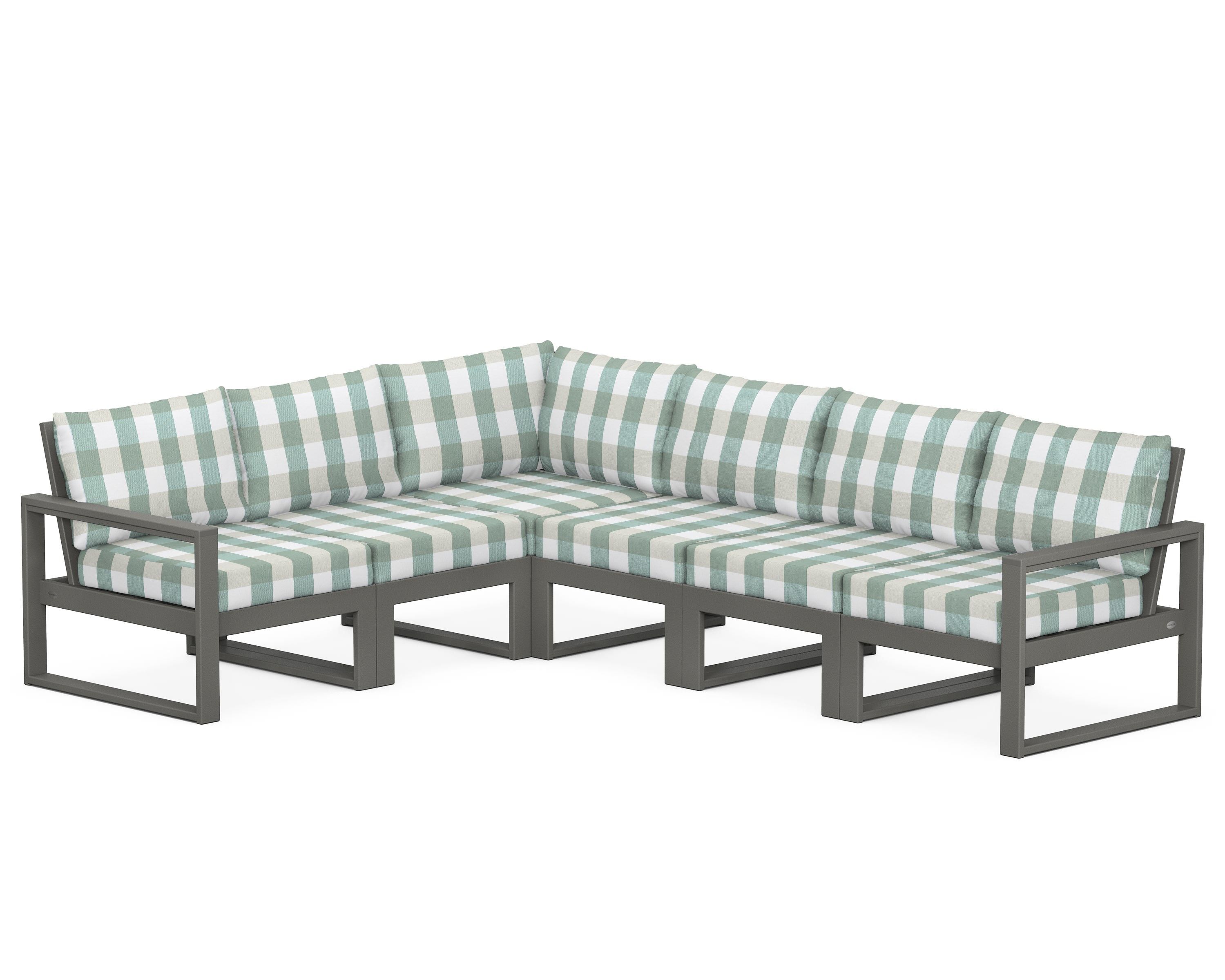 POLYWOOD® EDGE 6-Piece Modular Deep Seating Set in Slate Grey / Buffalo Plaid Glacier Spa