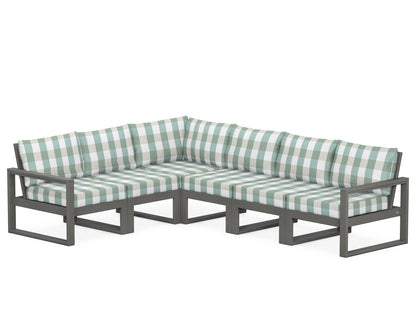 POLYWOOD® EDGE 6-Piece Modular Deep Seating Set in Slate Grey / Buffalo Plaid Glacier Spa