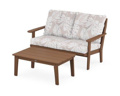 POLYWOOD® Lakeside 2-Piece Lounge Loveseat Set in Teak / Leaf Dune Burlap
