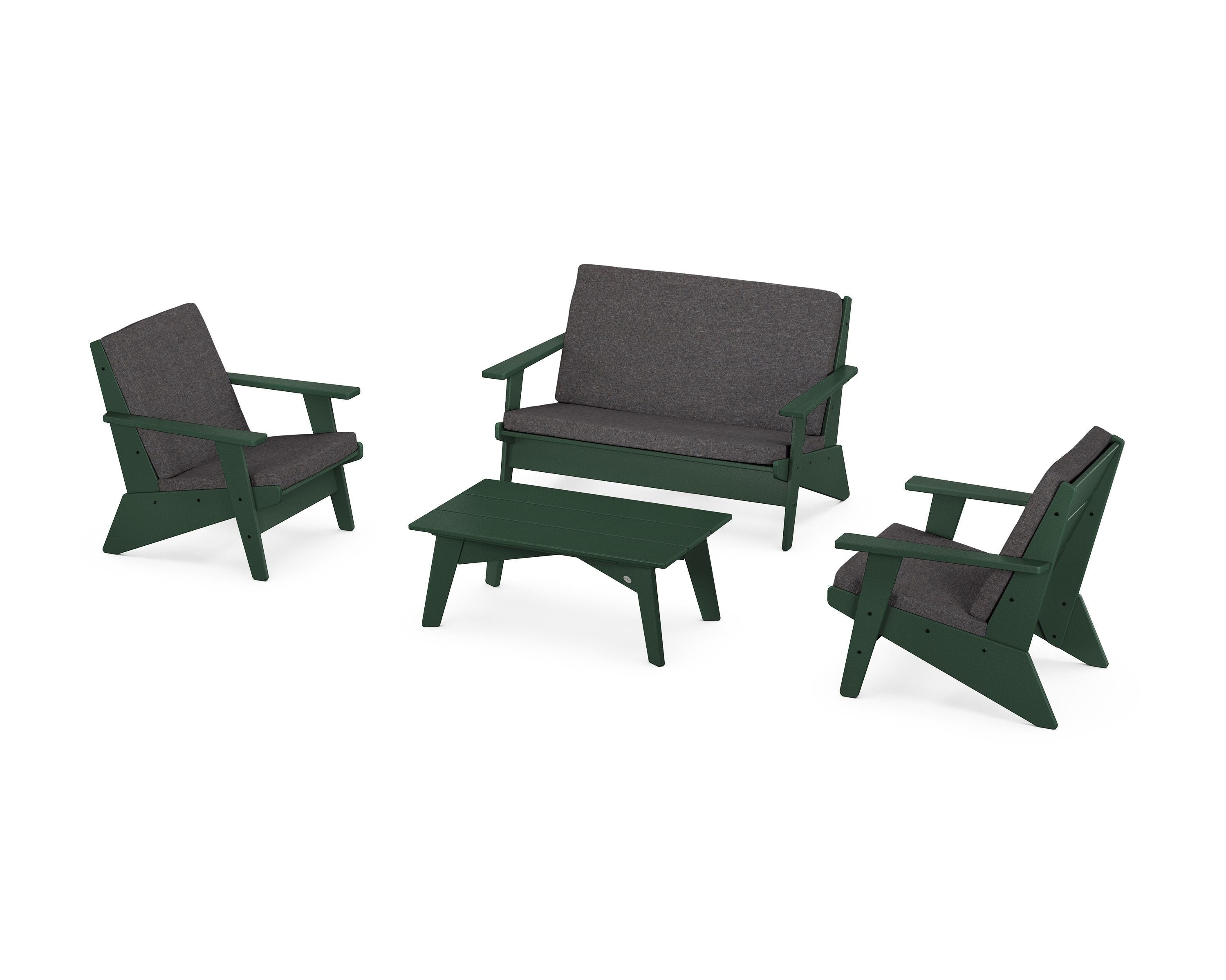POLYWOOD® Riviera Modern Lounge 4-Piece Set in Green / Ash Charcoal