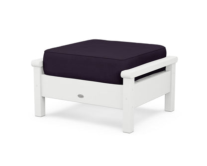 POLYWOOD® Harbour Deep Seating Ottoman in White / Navy Linen