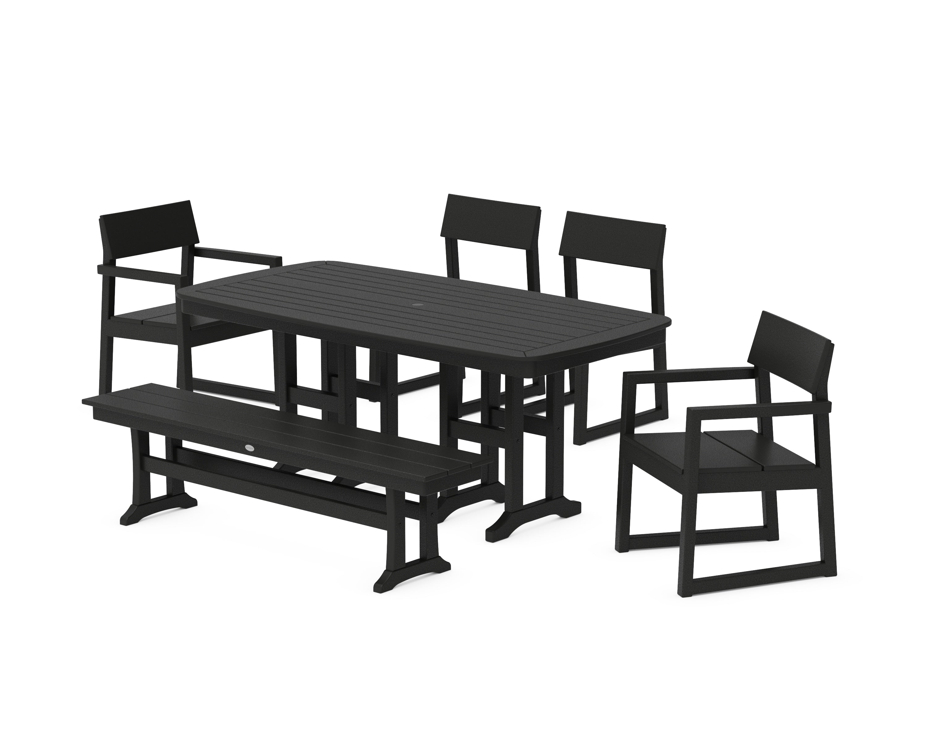 POLYWOOD® EDGE 6-Piece Dining Set with Bench in Black
