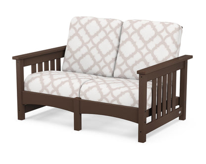 POLYWOOD® Club Mission Loveseat in Mahogany / Trellis Dune Burlap