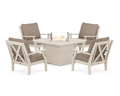 POLYWOOD® Braxton 5-Piece Deep Seating Conversation Set with Fire Pit Table in Sand / Spiced Burlap