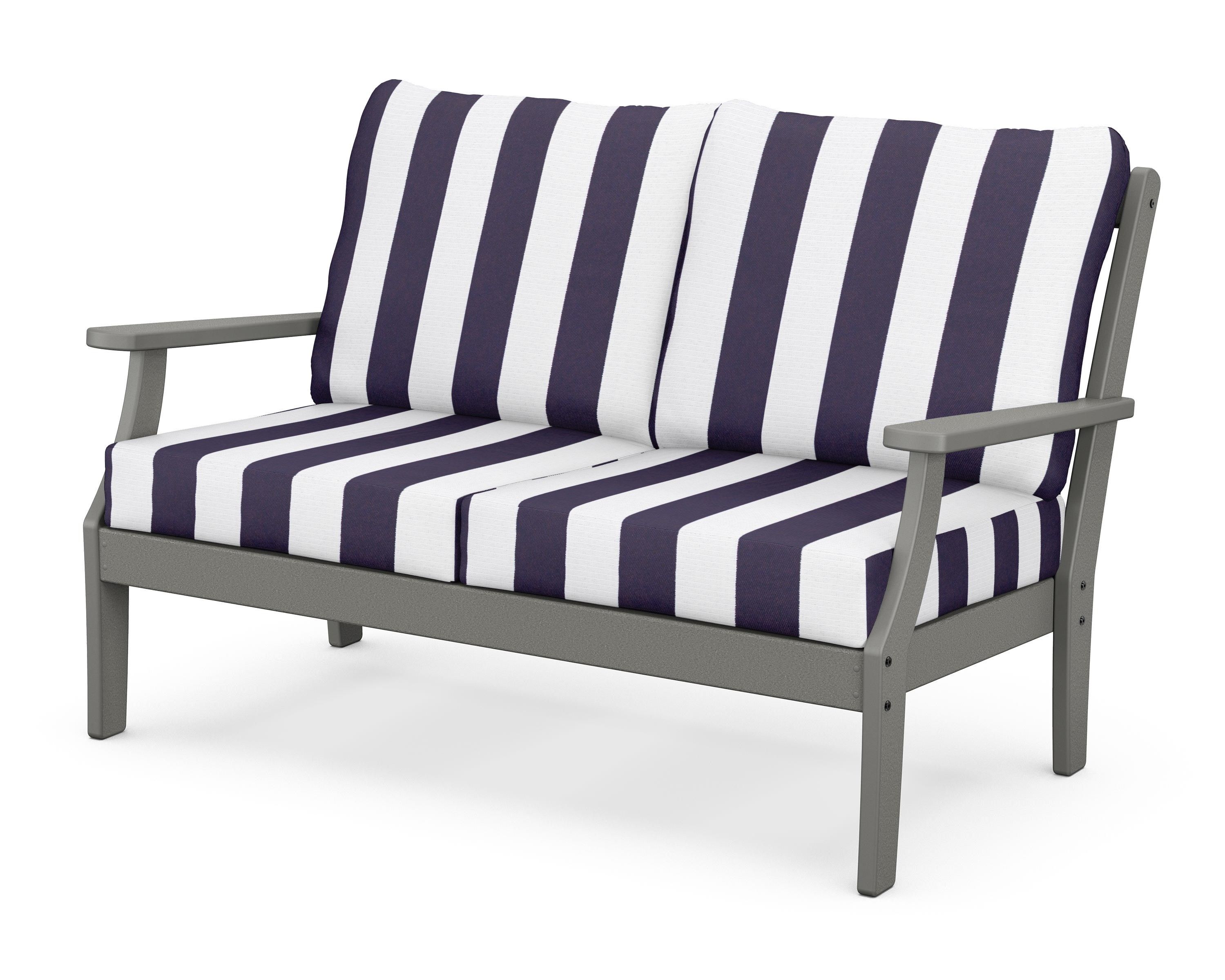POLYWOOD® Braxton Deep Seating Loveseat in Slate Grey / Cabana Stripe Navy