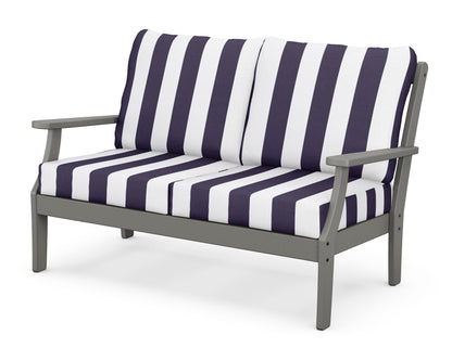 POLYWOOD® Braxton Deep Seating Loveseat in Slate Grey / Cabana Stripe Navy