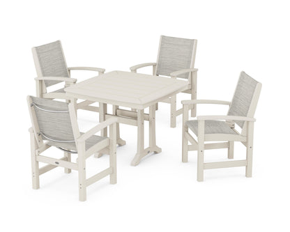 POLYWOOD® Coastal 5-Piece Dining Set with Trestle Legs in Sand / Birch Sling