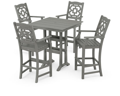 Martha Stewart by POLYWOOD® Chinoiserie 5-Piece Farmhouse Bar Set with Trestle Legs in Slate Grey