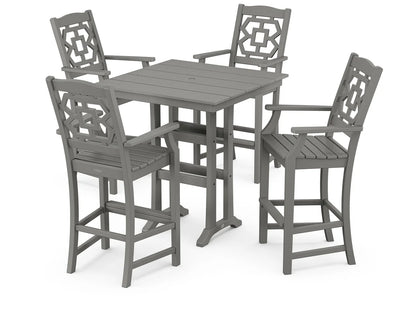 Chinoiserie 5-Piece Farmhouse Bar Set with Trestle Legs
