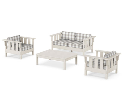 Martha Stewart by POLYWOOD® Acadia 4-Piece Deep Seating Set with Loveseat in Sand / Buffalo Plaid Grey Mist