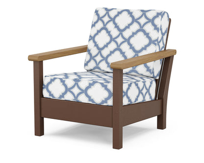 POLYWOOD® Harbour Deep Seating Chair in Mahogany / Natural / Trellis Sky Blue