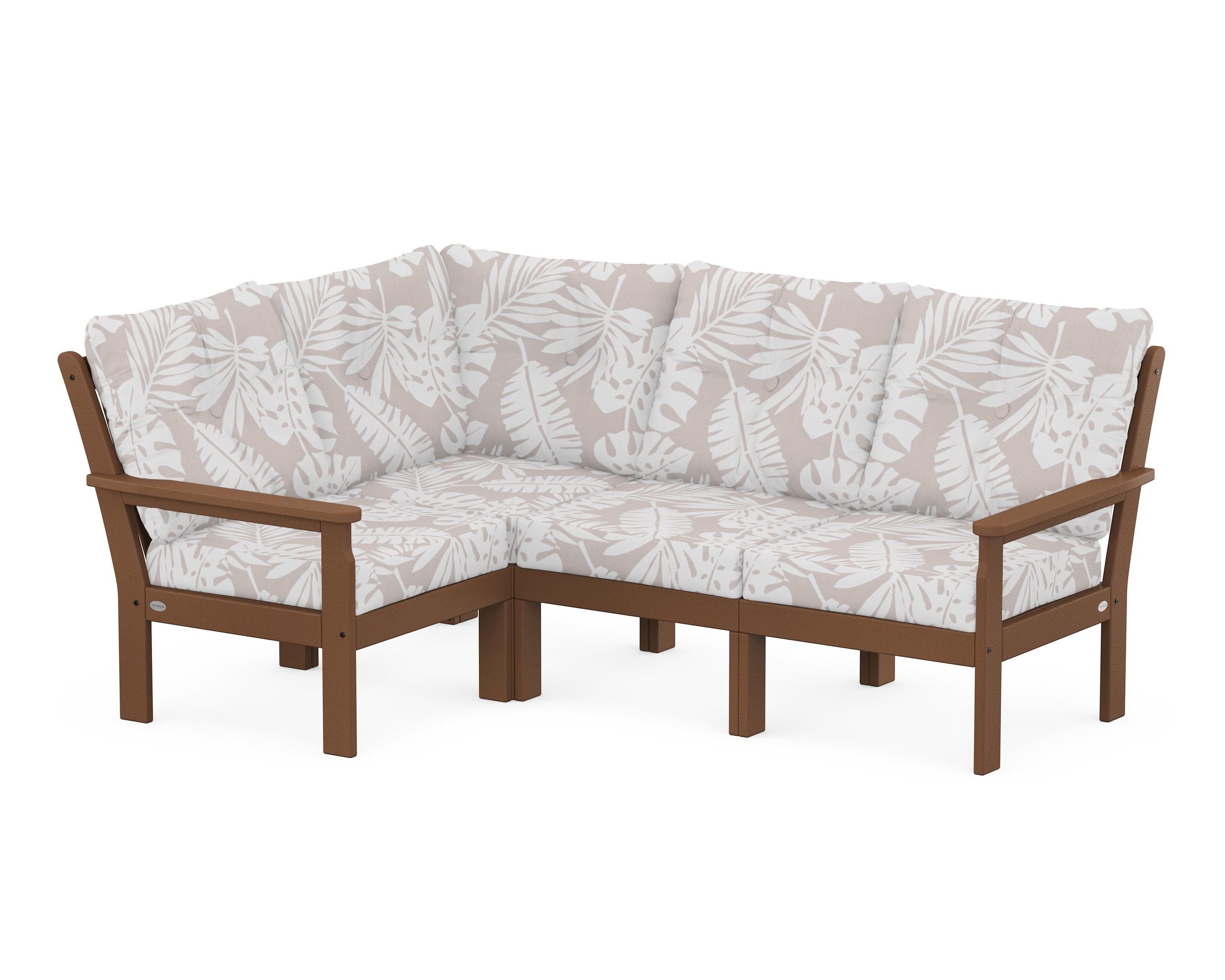 POLYWOOD® Vineyard 4-Piece Sectional in Teak / Leaf Dune Burlap