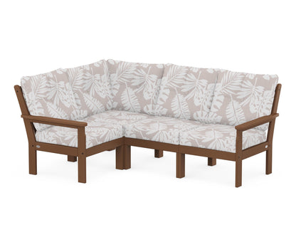 POLYWOOD® Vineyard 4-Piece Sectional in Teak / Leaf Dune Burlap