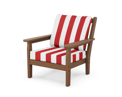 POLYWOOD® Chippendale Deep Seating Chair in Teak / Cabana Stripe Crimson