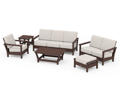 POLYWOOD® Harbour 6-Piece Outdoor Living Set in Mahogany / Cast Ash