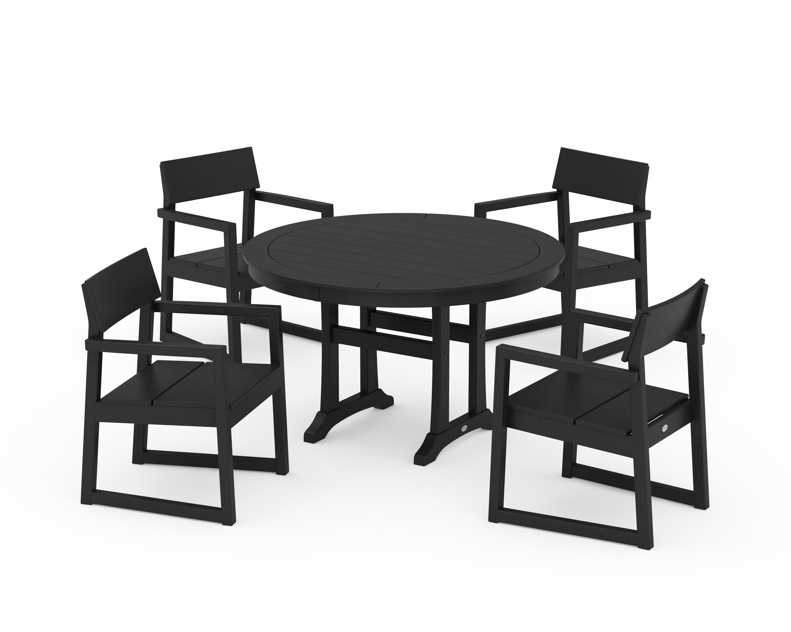 POLYWOOD® EDGE 5-Piece Round Dining Set with Trestle Legs in Black