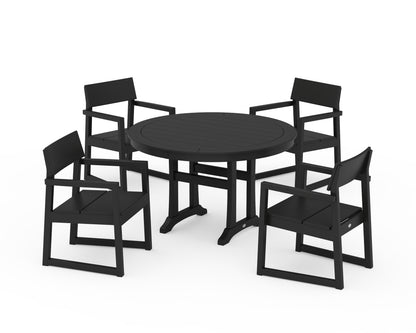 POLYWOOD® EDGE 5-Piece Round Dining Set with Trestle Legs in Black
