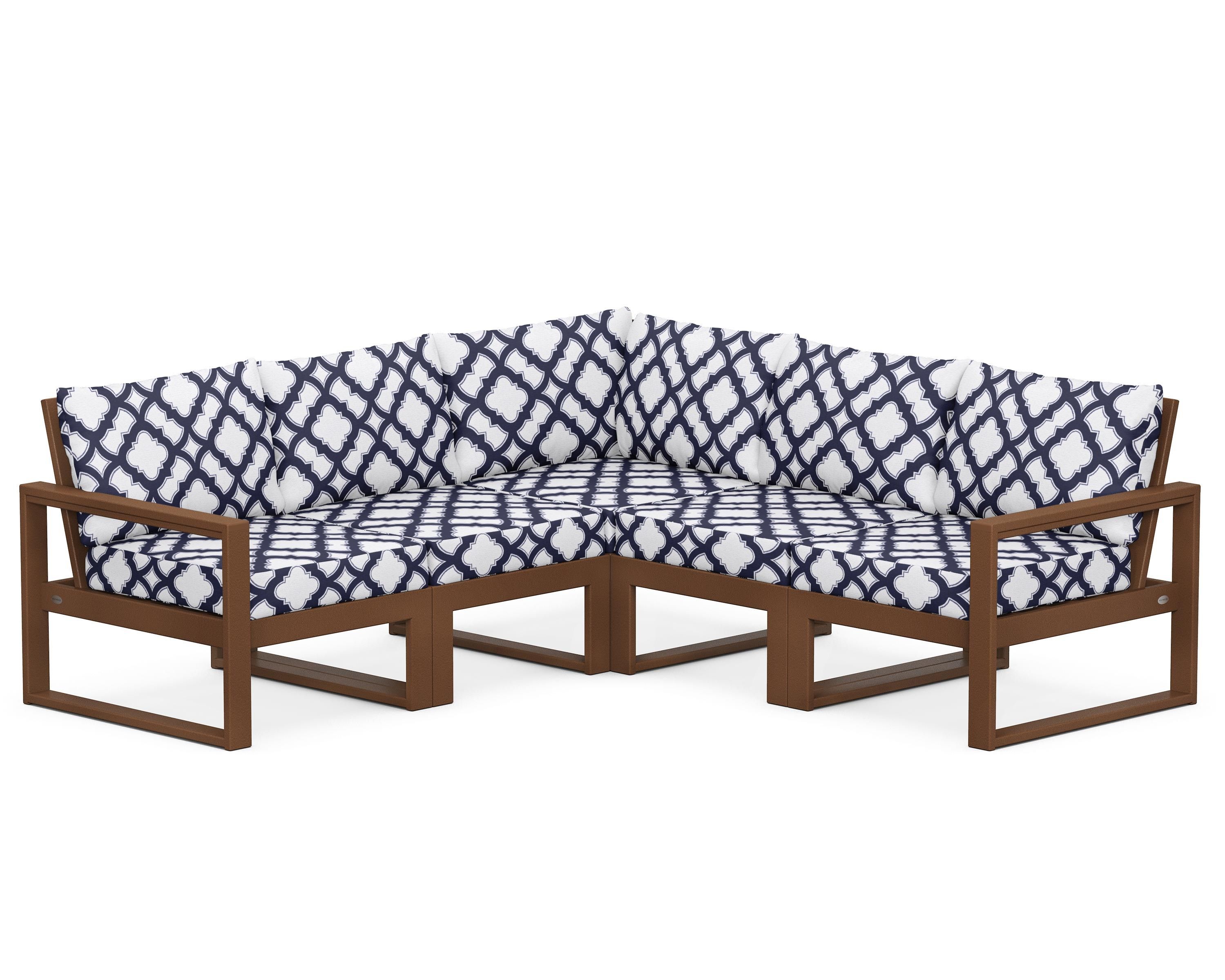 POLYWOOD® EDGE 5-Piece Modular Deep Seating Set in Teak / Trellis Navy