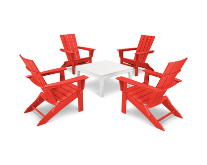 POLYWOOD® Quattro Folding Chair 5-Piece Conversation Set in Sunset Red / White