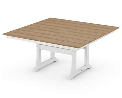 POLYWOOD® Farmhouse Trestle 59" Dining Table in White / Natural