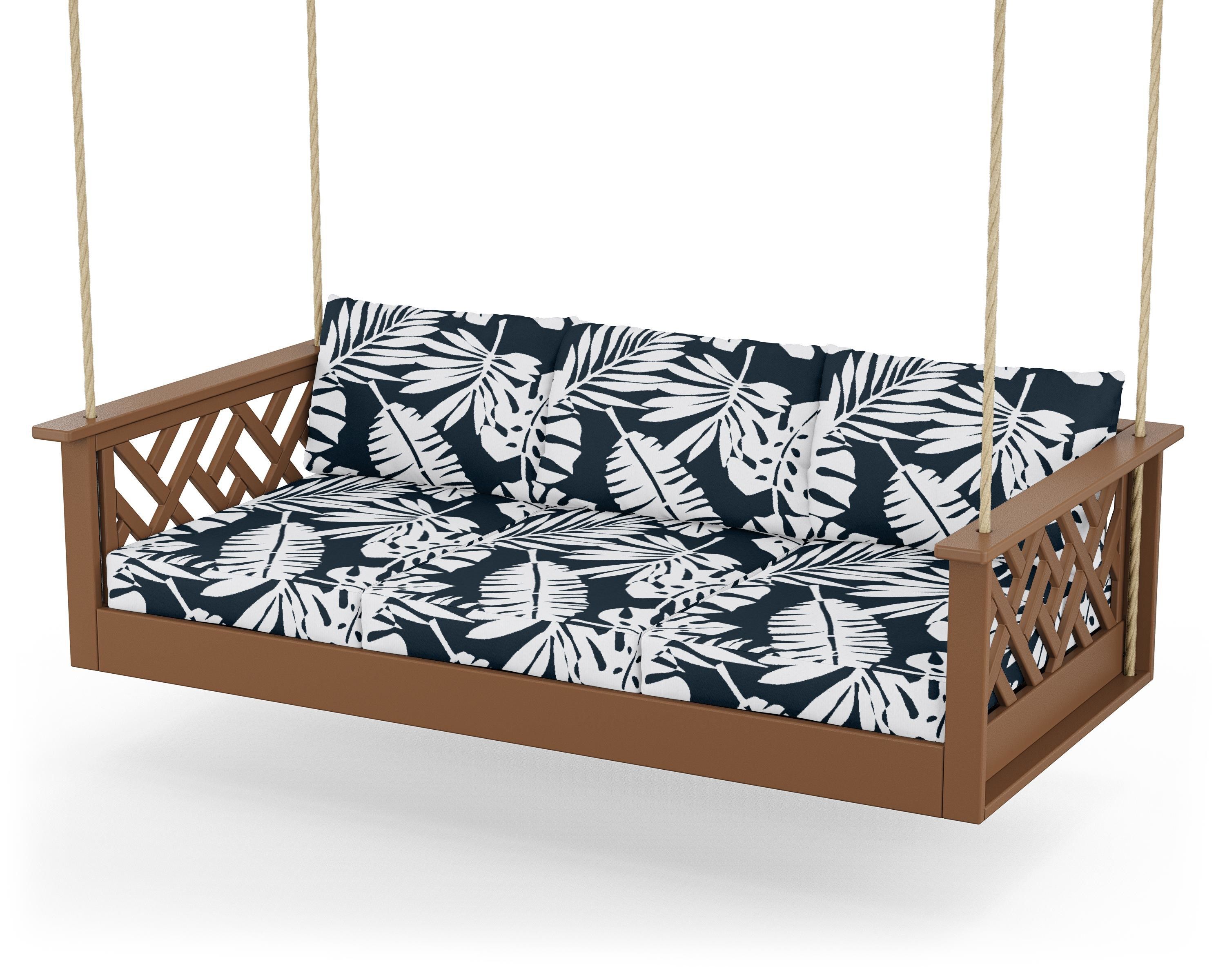POLYWOOD® Chippendale Daybed Swing in Teak / Leaf Marine Indigo