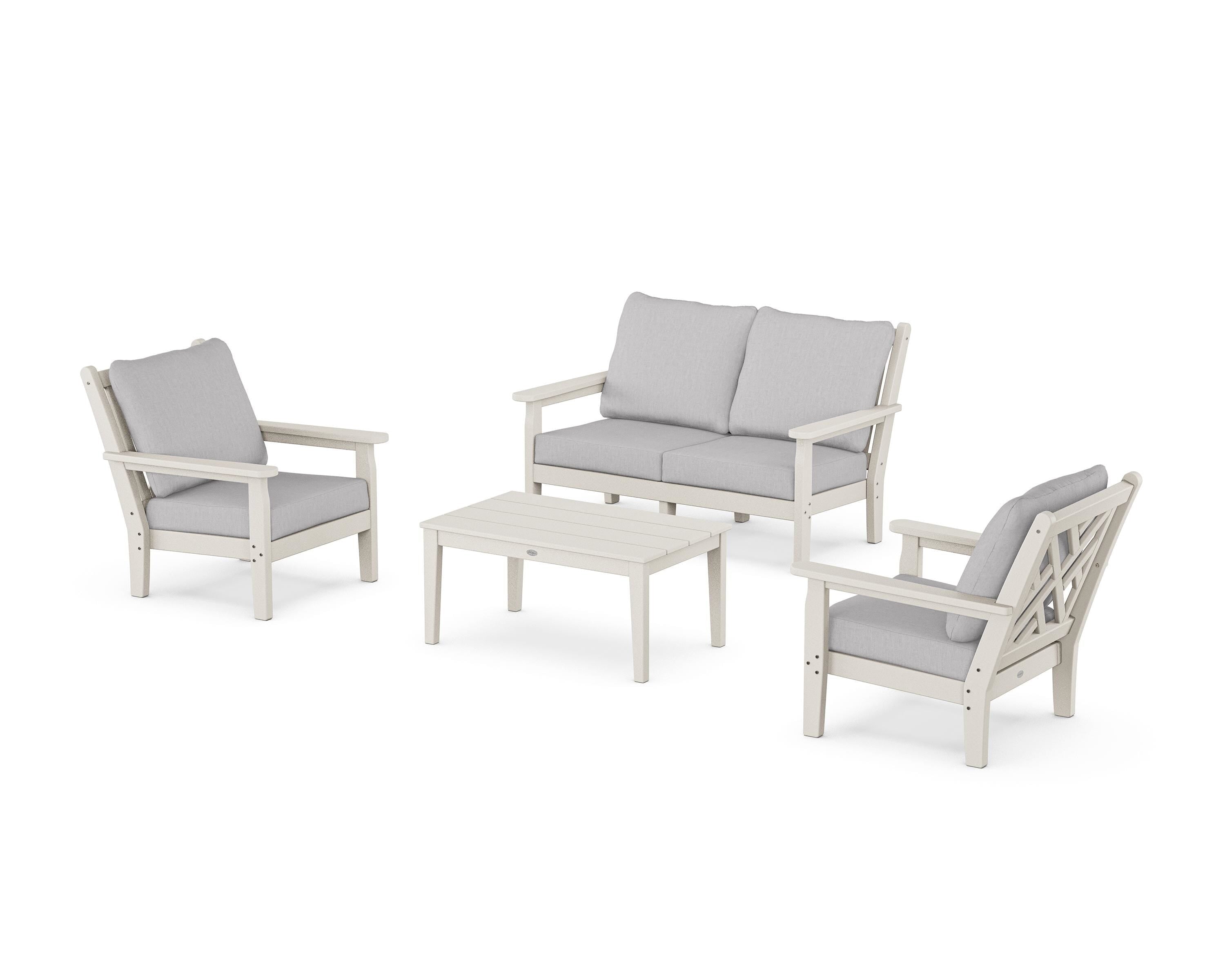 POLYWOOD® Chippendale 4-Piece Deep Seating Set with Loveseat in Sand / Granite