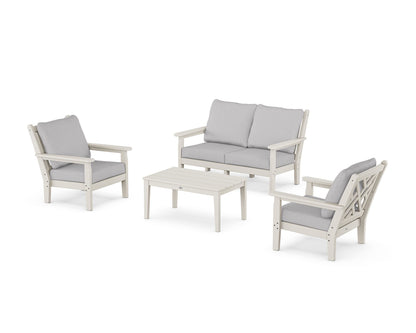 POLYWOOD® Chippendale 4-Piece Deep Seating Set with Loveseat in Sand / Granite