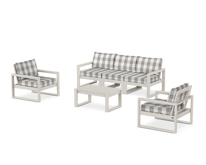 POLYWOOD® EDGE Sectional 4-Piece Deep Seating Set with Sofa in Sand / Buffalo Plaid Grey Mist