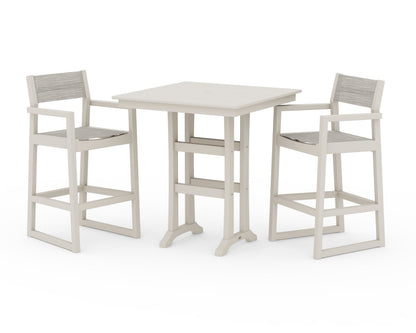 POLYWOOD® EDGE Sling Arm Chair 3-Piece Farmhouse Bar Set with Trestle Legs in Sand / Birch Sling