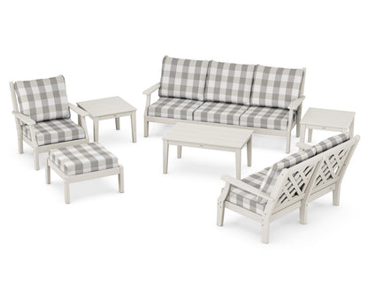 Country Living Wovendale 7-Piece Deep Seating Set in Sand / Buffalo Plaid Grey Mist