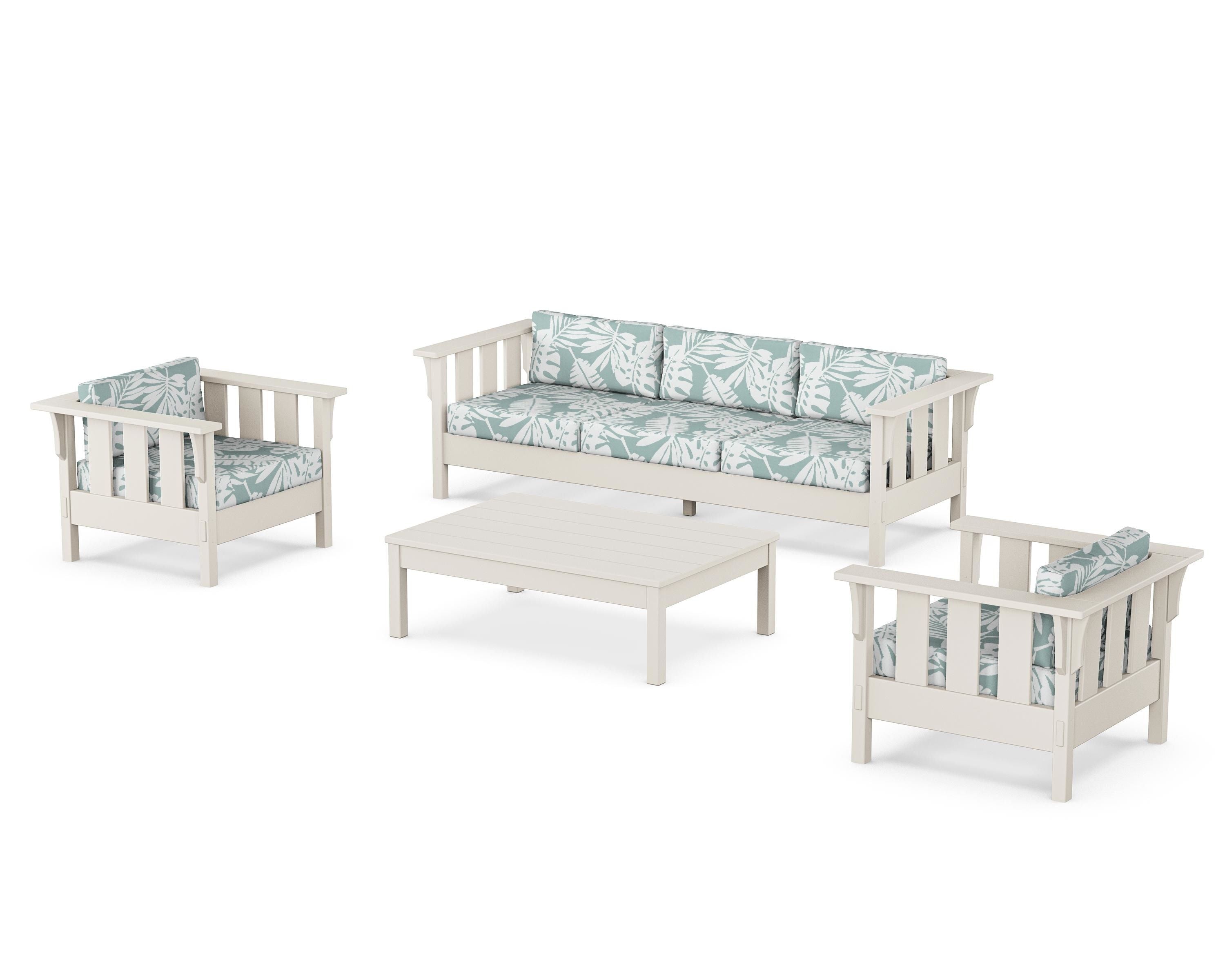 Martha Stewart by POLYWOOD® Acadia 4-Piece Deep Seating Set with Sofa in Sand / Leaf Glacier Spa