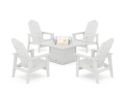 POLYWOOD® 5-Piece Vineyard Grand Upright Adirondack Conversation Set with Fire Pit Table in White