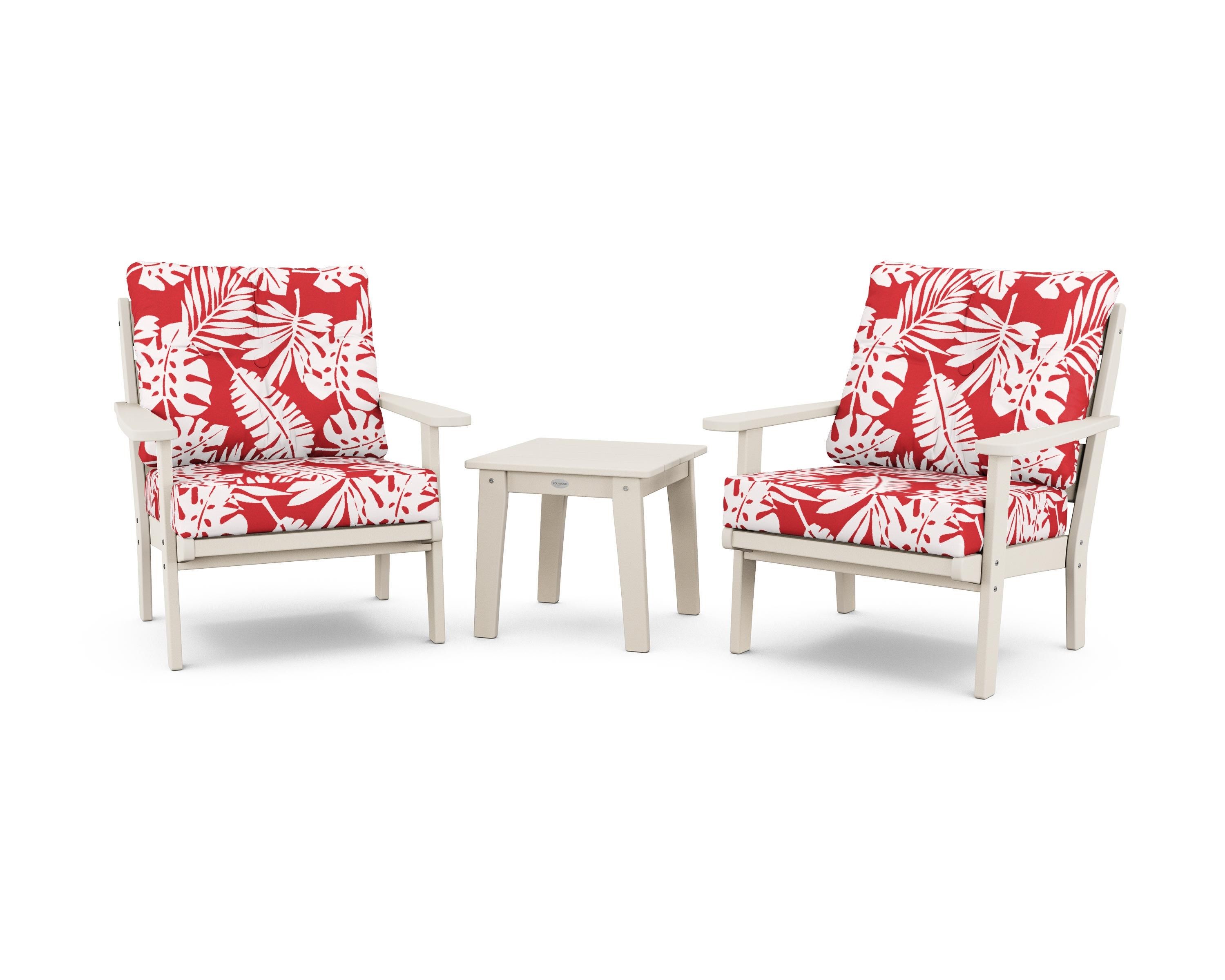 POLYWOOD® Lakeside 3-Piece Deep Seating Chair Set in Sand / Leaf Crimson
