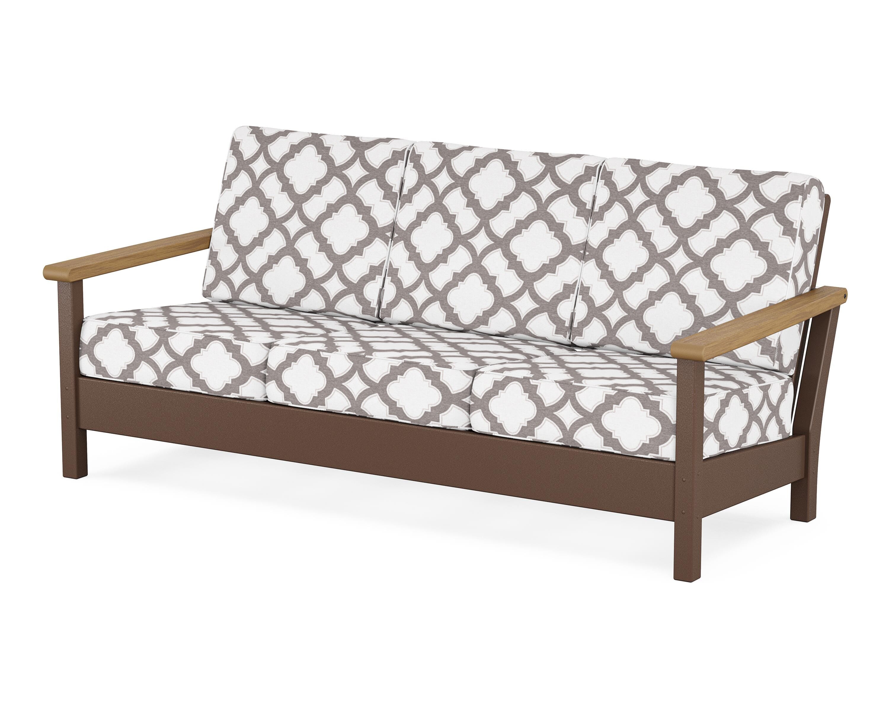 POLYWOOD® Harbour Deep Seating Sofa in Mahogany / Natural / Trellis Grey Mist