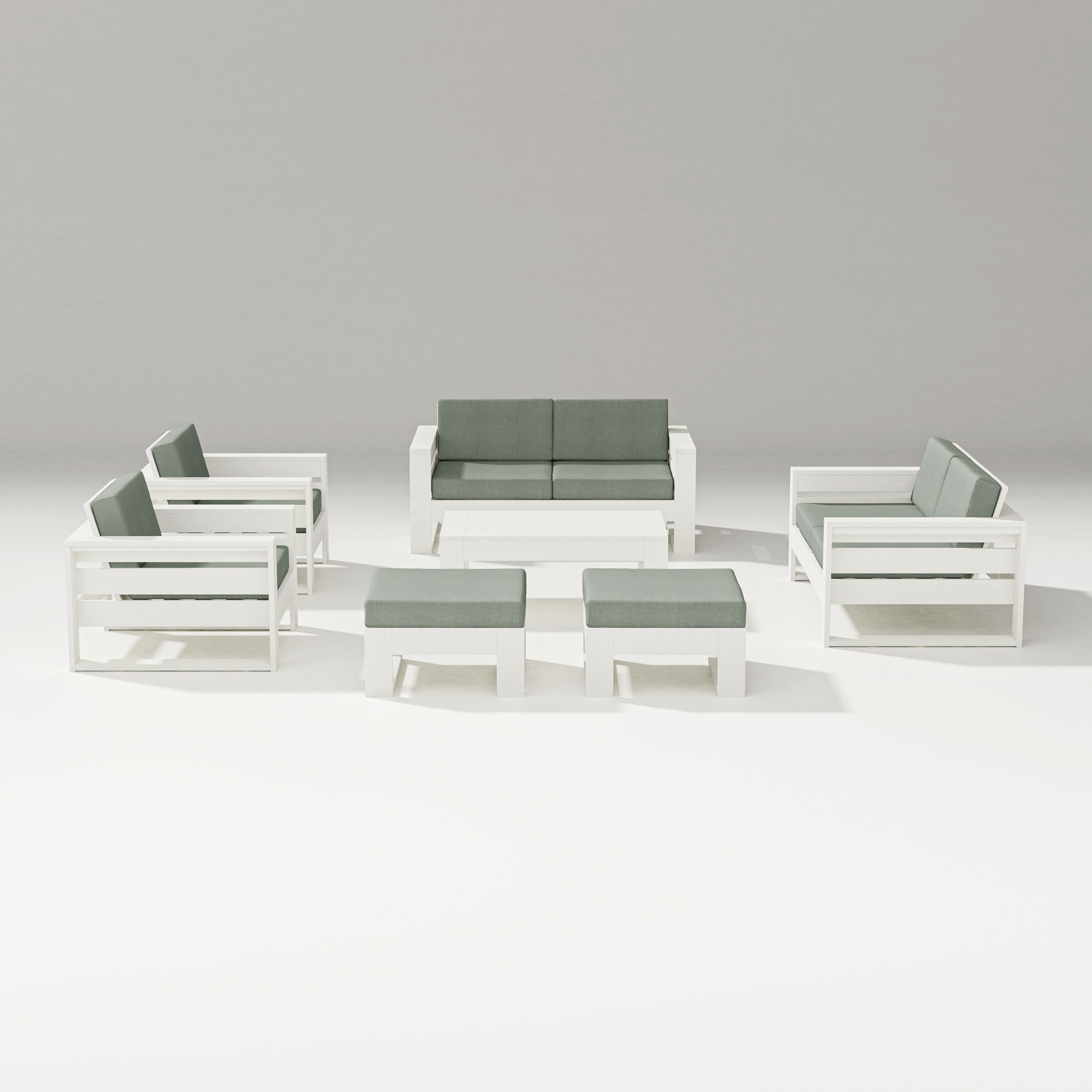 PW Designer Series Latitude 7-Piece Lounge Loveseat Set in Vintage White / Cast Sage