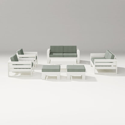 PW Designer Series Latitude 7-Piece Lounge Loveseat Set in Vintage White / Cast Sage