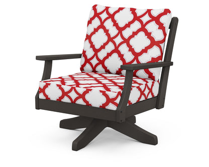POLYWOOD® Braxton Deep Seating Swivel Chair in Vintage Coffee / Trellis Crimson