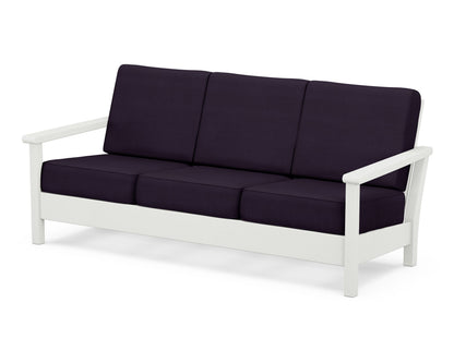 POLYWOOD® Harbour Deep Seating Sofa in Vintage White / Navy Linen