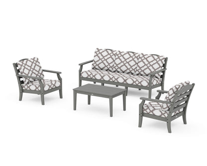 Draper James™ by  POLYWOOD® Savannah 4-Piece Deep Seating Set with Sofa in Slate Grey / Trellis Grey Mist