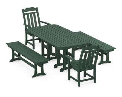 Country Living Cottage 5-Piece Dining Set with Benches in Green