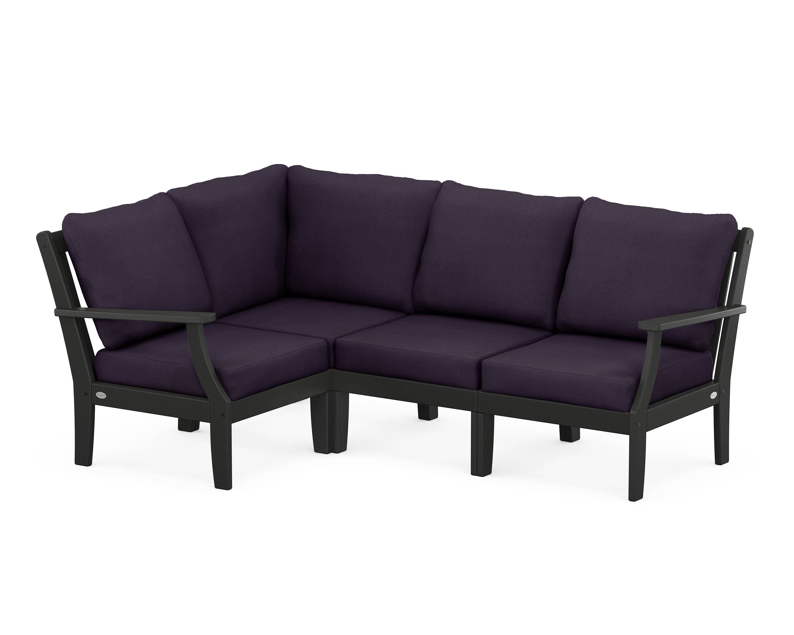 POLYWOOD® Braxton Modular 4-Piece Deep Seating Set in Black / Navy Linen