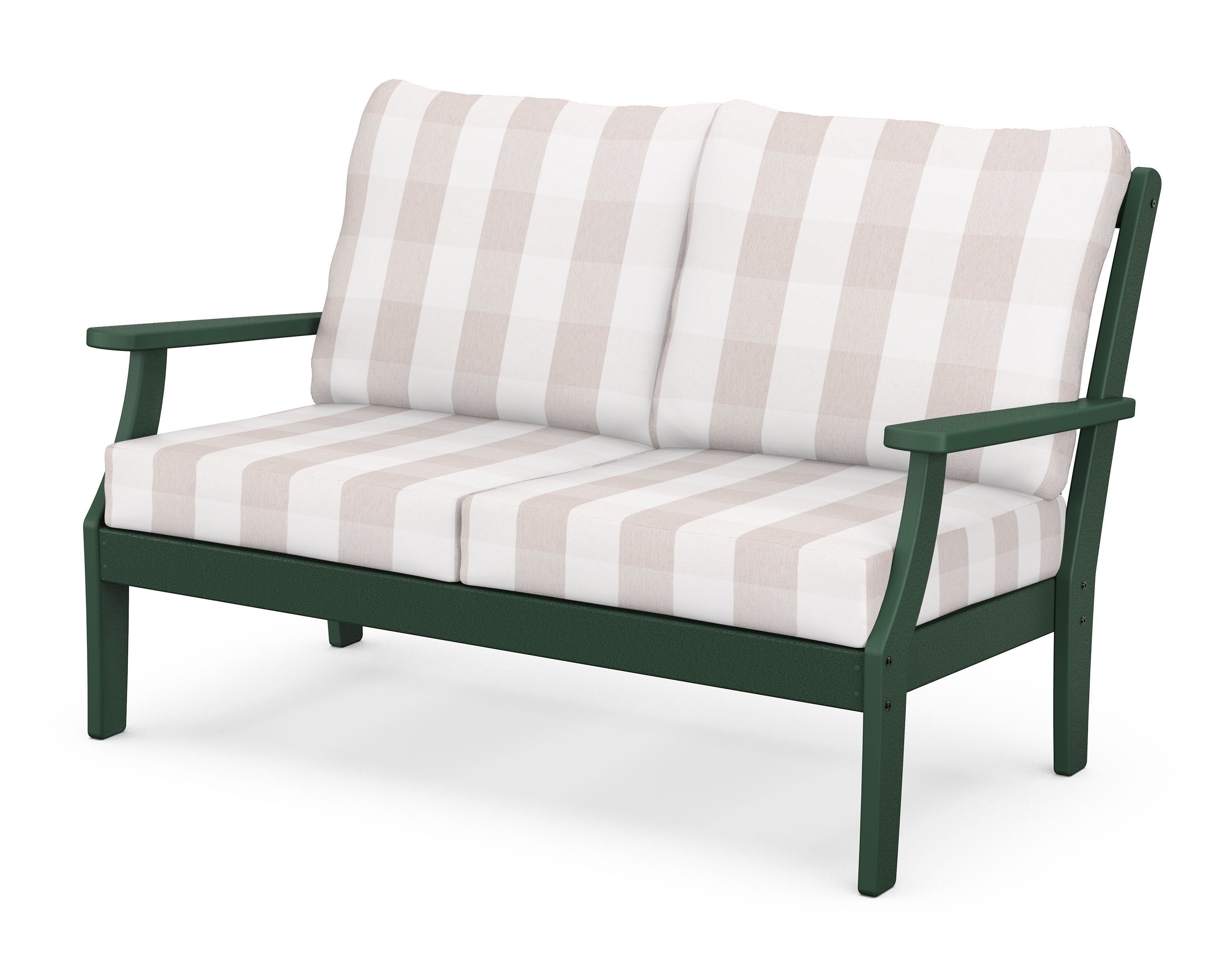 POLYWOOD® Braxton Deep Seating Loveseat in Green / Buffalo Plaid Dune Burlap