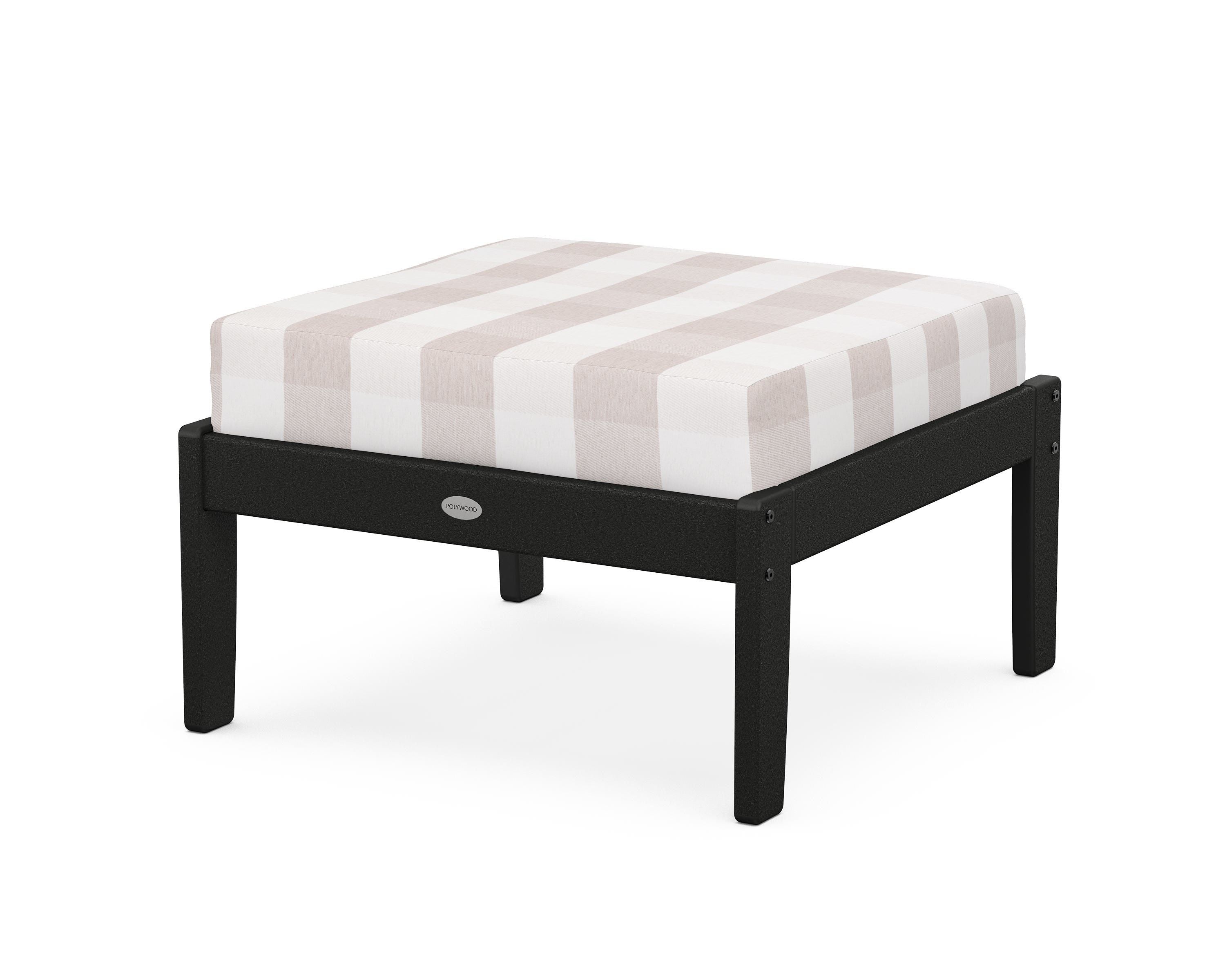 POLYWOOD® Braxton Deep Seating Ottoman in Black / Buffalo Plaid Dune Burlap