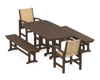 POLYWOOD® Coastal 5-Piece Dining Set in Mahogany / Dupioni Apricot Sling